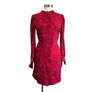 Banana Republic Red Floral Long Sleeve Button Mini Dress Career Party Sz 6
